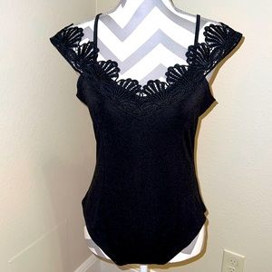 Women's Spaghetti Strap Floral Lace Bodysuit